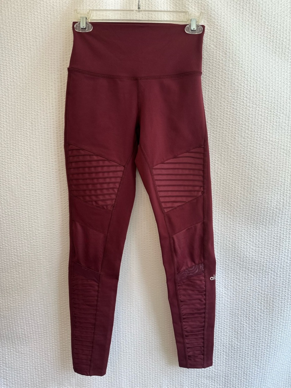 ALO YOGA Moto Burgundy High Rise Moto Leggings Ribbed Mesh Workout Pants Small